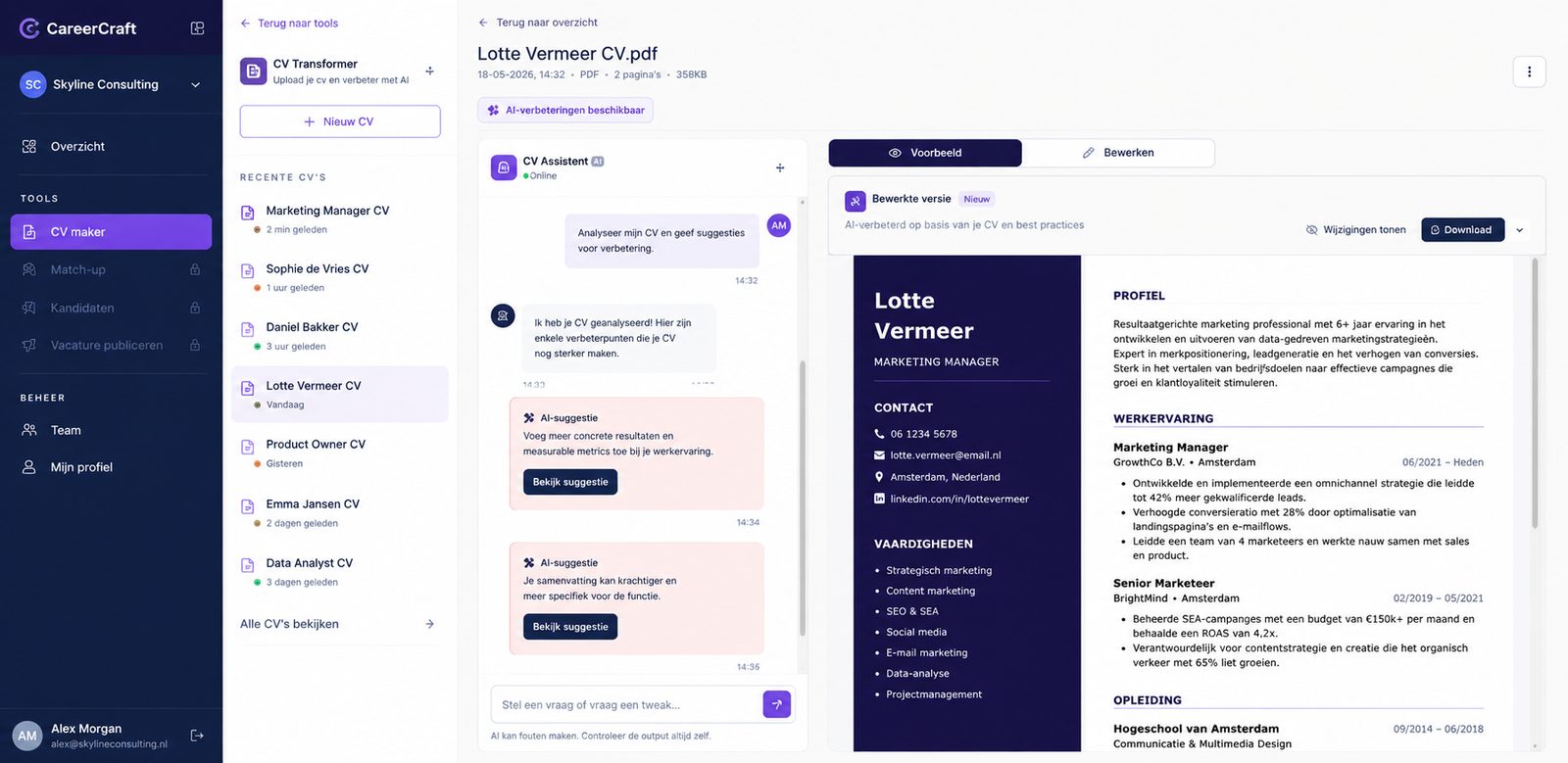 CV-maker voor een recruitmentbureau